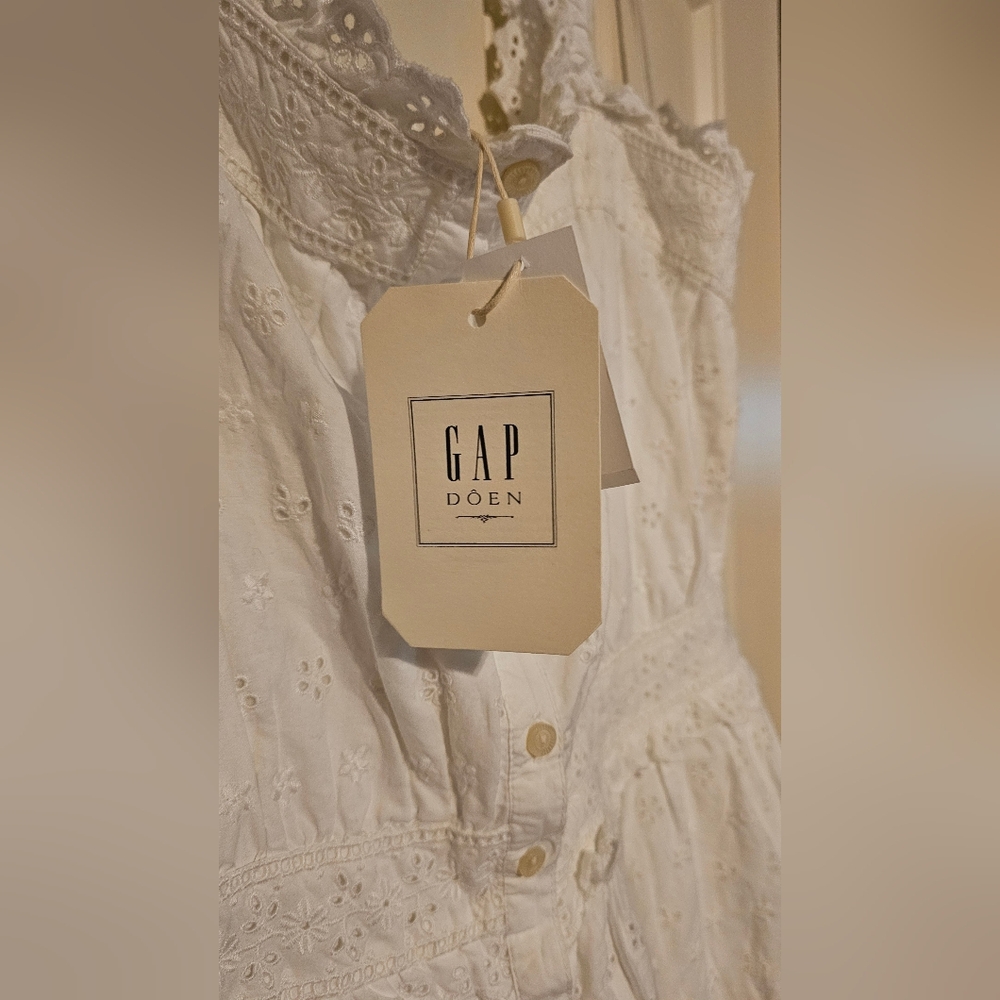 NWT Gap X Doen Eyelet Tiered Midi Dress in White, Size L - Picture 6 of 7